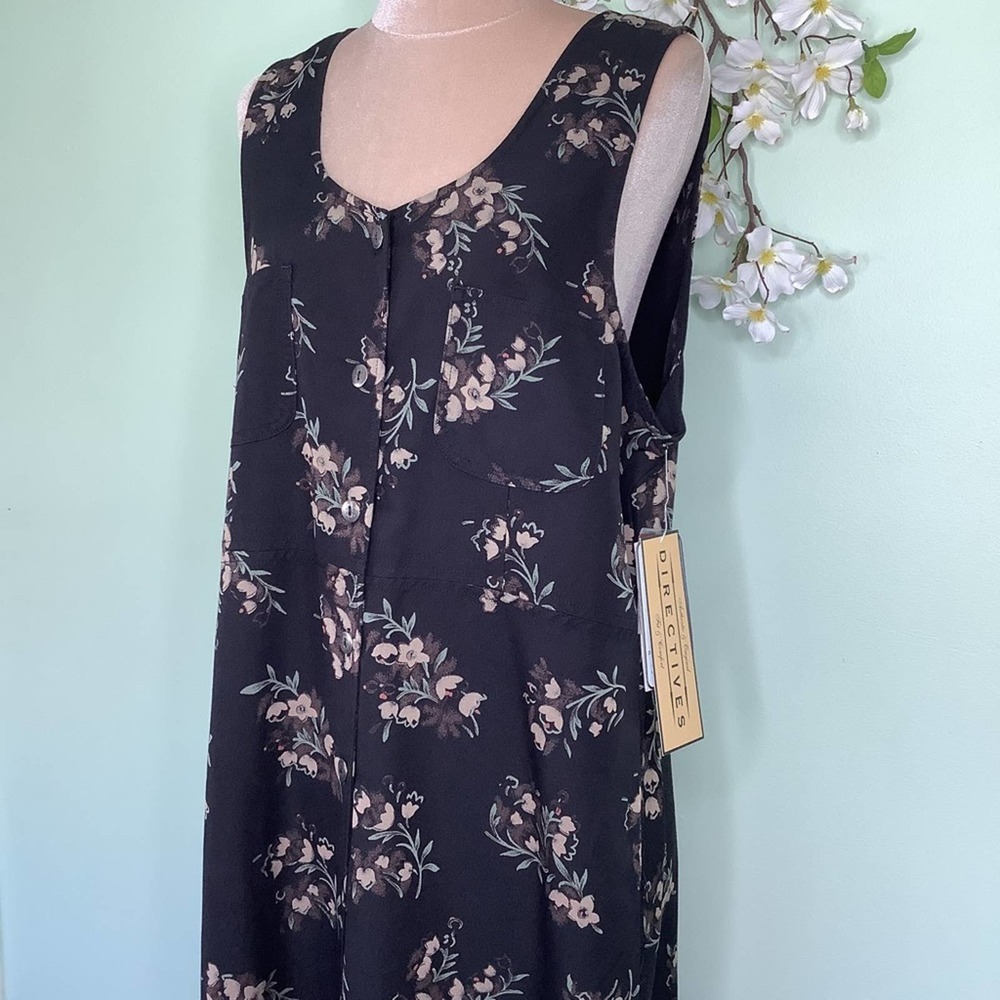 Vintage Sleeveless Long Button Front Floral Print Safari Dress Rayon Buckle Back - Picture 2 of 16